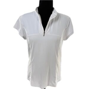 Lucy Tech Nylon 1/4-Zip Pullover Short Cap Sleeve Workout Top White Size Large